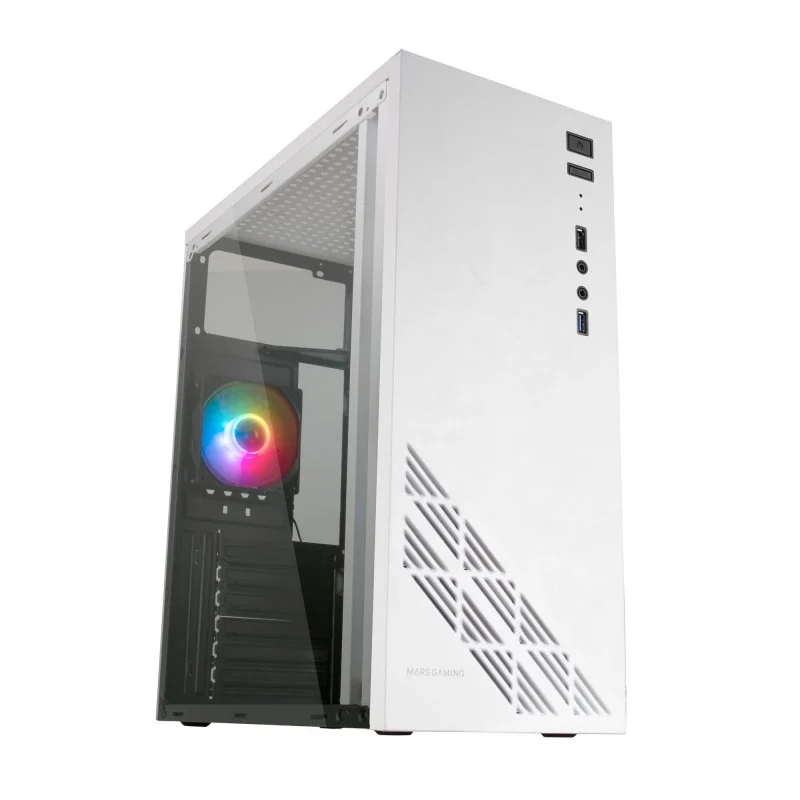 Torre i5 en caja blanca con frontal de cristal